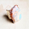 Explore More Collection - Chunky Aqua Terra Slab on Hammered Cuff Ring Base