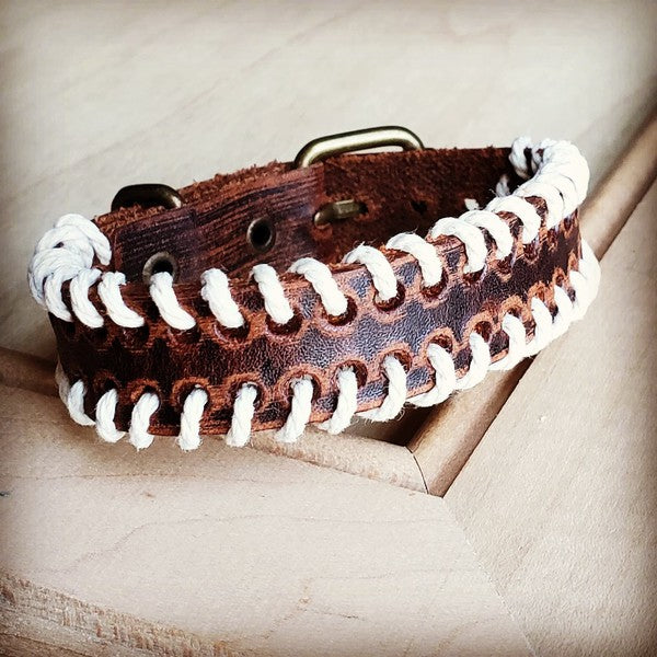 Explore More Collection - Vintage Brown Woven Leather Cuff Bracelet