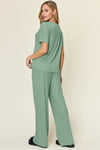 Explore More Collection - Double Take Full Size Round Neck Short Sleeve T-Shirt and Wide Leg Pants Set