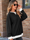 Explore More Collection - Contrast Trim Round Neck Long Sleeve Sweatshirt