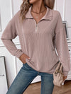 Explore More Collection - Double Take Striped Half Zip Long Sleeve T-Shirt