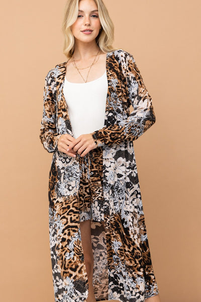 Explore More Collection - And The Why Leopard Kimono Open Front Longline Cardigan