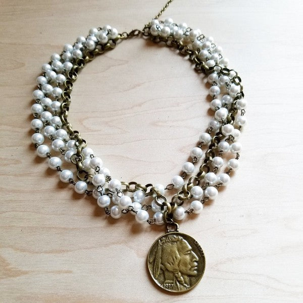 Explore More Collection - Pearl and Antique Collar Necklace with Indian Coin