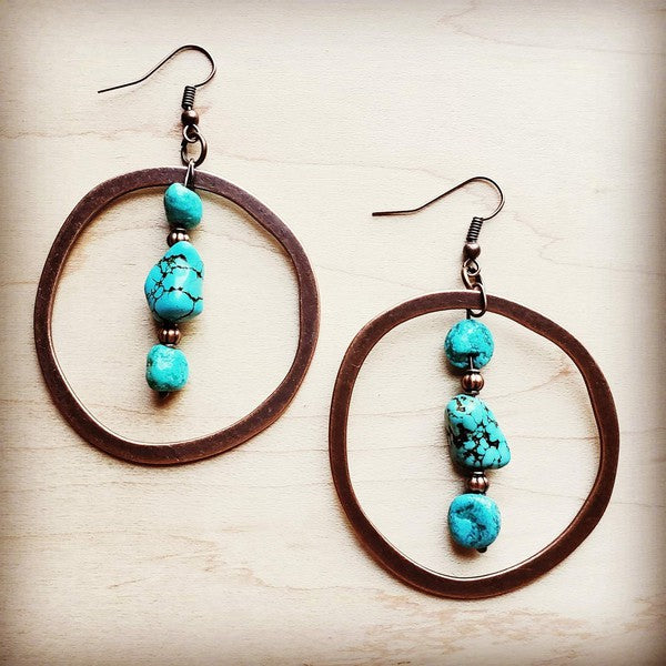 Explore More Collection - Copper Hoop Earrings w/ Blue Turquoise and Copper