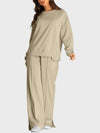 Explore More Collection - Round Neck Long Sleeve Top and Slit Pants Set