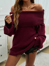 Explore More Collection - Off-Shoulder Extra-Long Sleeve Sweater