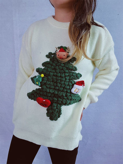 Explore More Collection - Christmas Tree Round Neck Long Sleeve Sweater