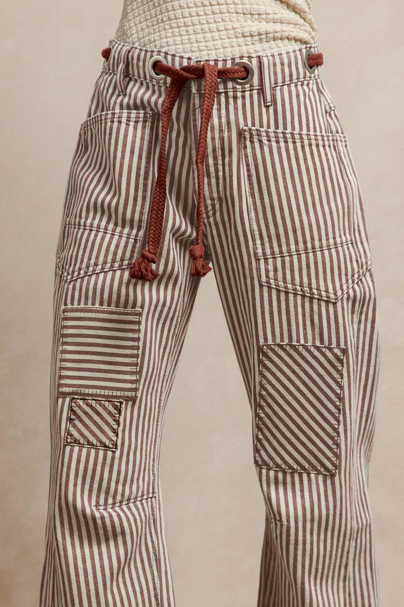 BiBi Drawstring Striped Twill Barrel Pants