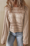 Explore More Collection - Cable-Knit Openwork Long Sleeve Sweater