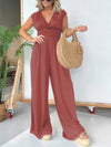 Explore More Collection - Smocked Cap Sleeve Wide Leg Jumpsuit