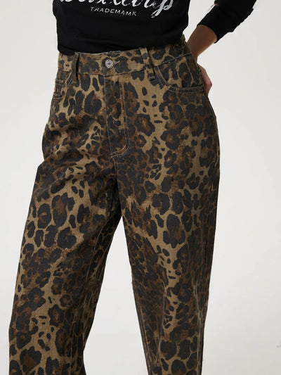 Explore More Collection - Leopard Straight Jeans with Pockets