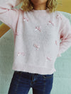 Explore More Collection - Bow Trim Round Neck Long Sleeve Sweater