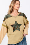 Explore More Collection - SAGE + FIG Star Patch Long Sleeve Color Block T-Shirt