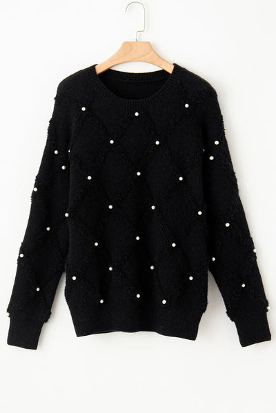 Explore More Collection - Pearl Detail Round Neck Long Sleeve Sweater