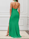 Explore More Collection - Slit Ruched Halter Neck Sleeveless Dress