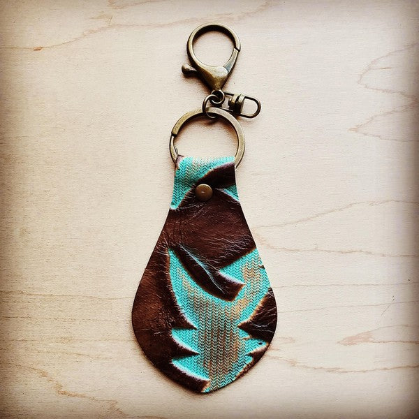 Explore More Collection - Embossed Leather Keychain in Turquosie Laredo