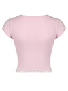 Explore More Collection - Lace Detail Sweetheart Neck Short Sleeve T-Shirt