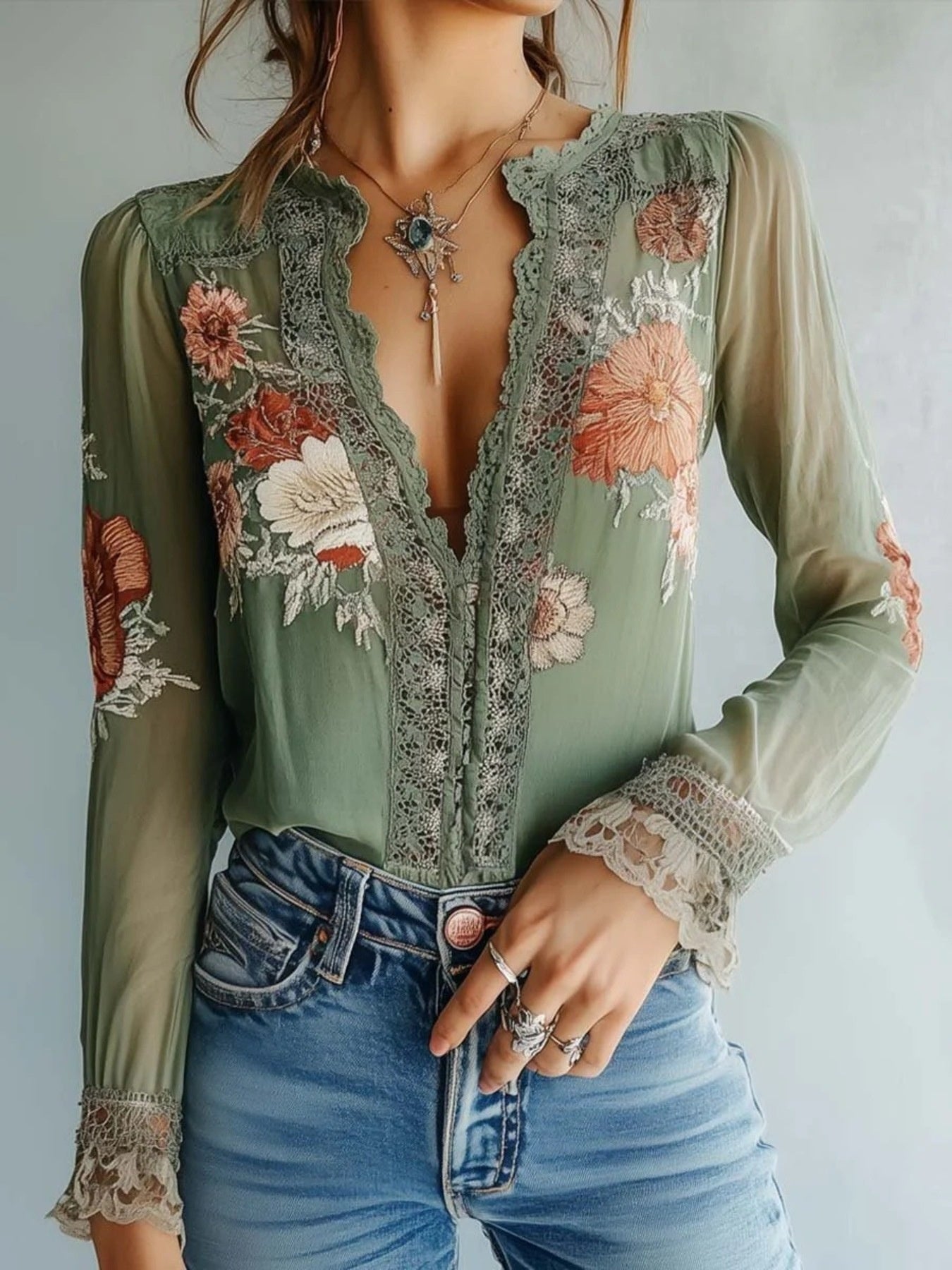 Lace Detail Floral Blouse
