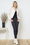 Explore More Collection - Faux Leather Moto Fringe Jacket