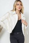 Explore More Collection - Faux Leather Moto Fringe Jacket