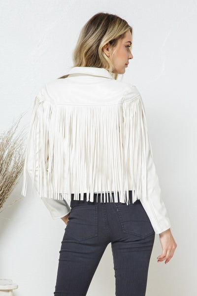 Explore More Collection - Faux Leather Moto Fringe Jacket