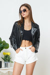 Explore More Collection - Faux Leather Moto Fringe Jacket