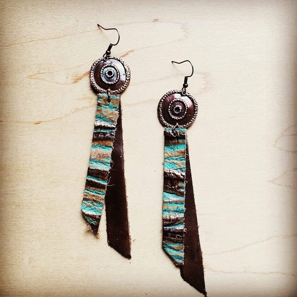 Explore More Collection - Leather Rectangle Earrings in Turquoise Chateau