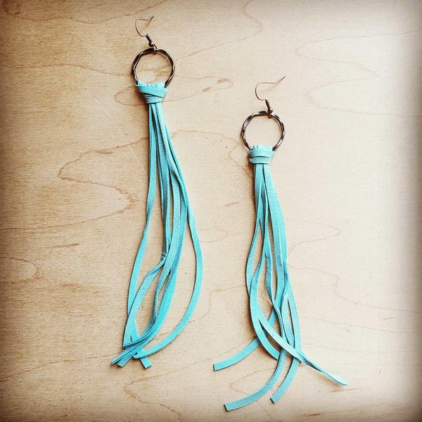 Explore More Collection - Deer Skin Leather Tassel Earring-Light Turquoise
