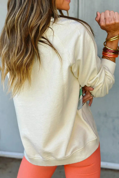 Explore More Collection - Contrast Round Neck Long Sleeve Sweatshirt