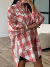 Explore More Collection - Plaid Collared Neck Long Sleeve Shirt Dress