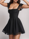 Explore More Collection - Lace Detail Square Neck Cap Sleeve Mini Dress