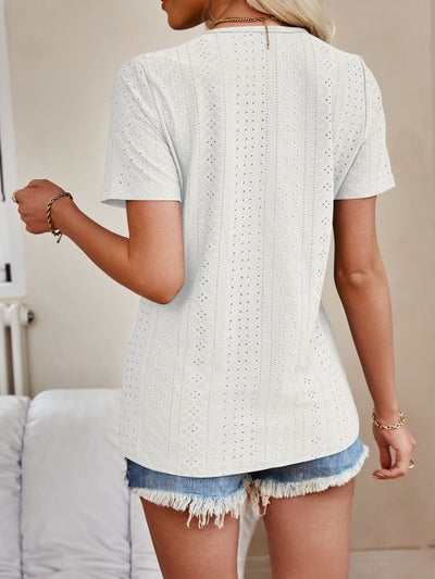 Explore More Collection - Eyelet V-Neck Short Sleeve Top