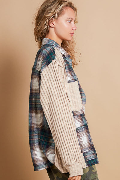 Explore More Collection - POL Plaid Contrast Button Down Shacket