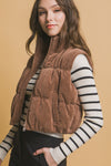 Explore More Collection - Love Tree Corduroy Zip Up Puffer Vest with Pockets