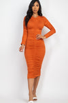 Explore More Collection - Ruched Long Sleeve Midi Dress