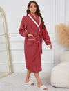 Explore More Collection - Contrast Trim Tie Waist Lounge Nightgown with Pockets