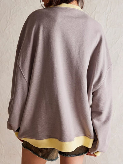 Explore More Collection - Contrast Trim Round Neck Long Sleeve Sweatshirt