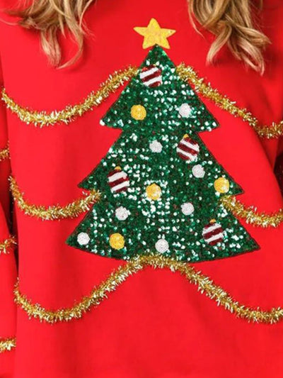 Explore More Collection - Sequin Christmas Tree Round Neck Sweatshirt