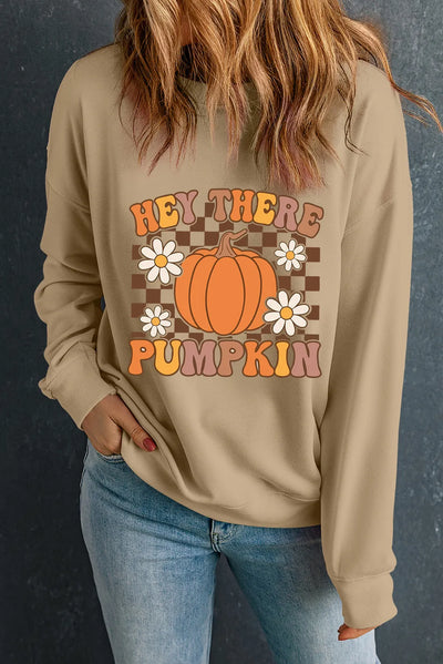 Explore More Collection - Pumpkin Graphic Long Sleeve Sweatshirt