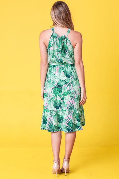 Explore More Collection - Halter Neck Tropical Sash Dress