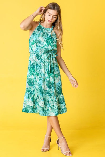 Explore More Collection - Halter Neck Tropical Sash Dress