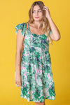 Explore More Collection - Plus Tropical Flutter Sleeve Tiered Midi Dress