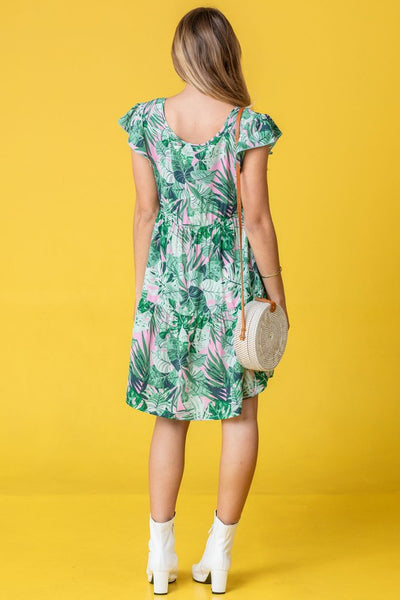 Explore More Collection - Plus Tropical Flutter Sleeve Tiered Midi Dress