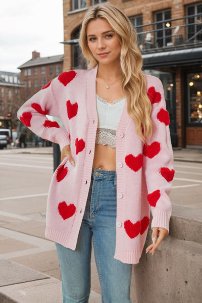 Explore More Collection - Heart Button Down Long Sleeve Cardigan