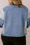 Explore More Collection - Plus Size Leopard Long Sleeve Denim Jacket