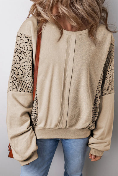 Explore More Collection - Openwork Round Neck Long Sleeve Sweatshirt