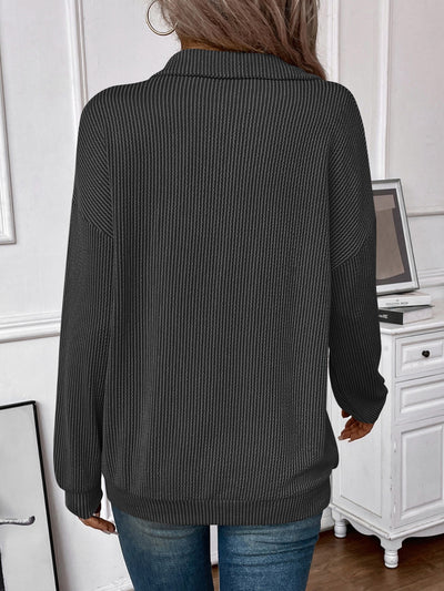 Explore More Collection - Double Take Striped Half Zip Long Sleeve T-Shirt