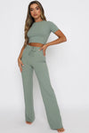 Explore More Collection - Round Neck Short Sleeve Top and Pants Set