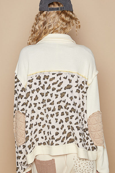 Explore More Collection - POL Leopard Exposed Seam Button Up Quilted Jacket