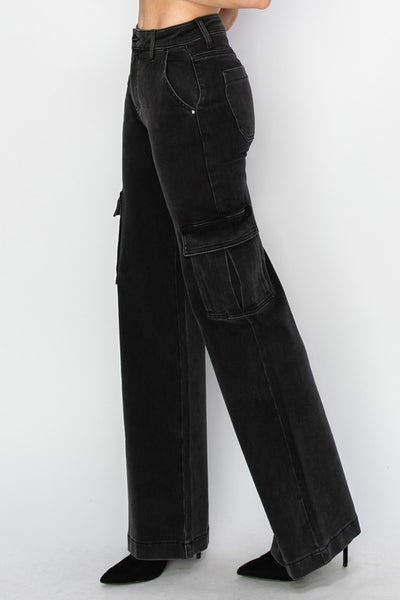 Explore More Collection - Risen Full Size High Rise Wide Leg Cargo Jeans